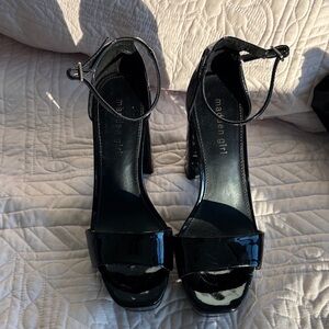 Madden Girl Glossy Black Ankle Strap Heels